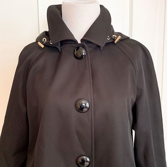 Kate Spade New York Black Trench Coat Jacket with Hood Womens Sz Medium - Picture 3 of 14